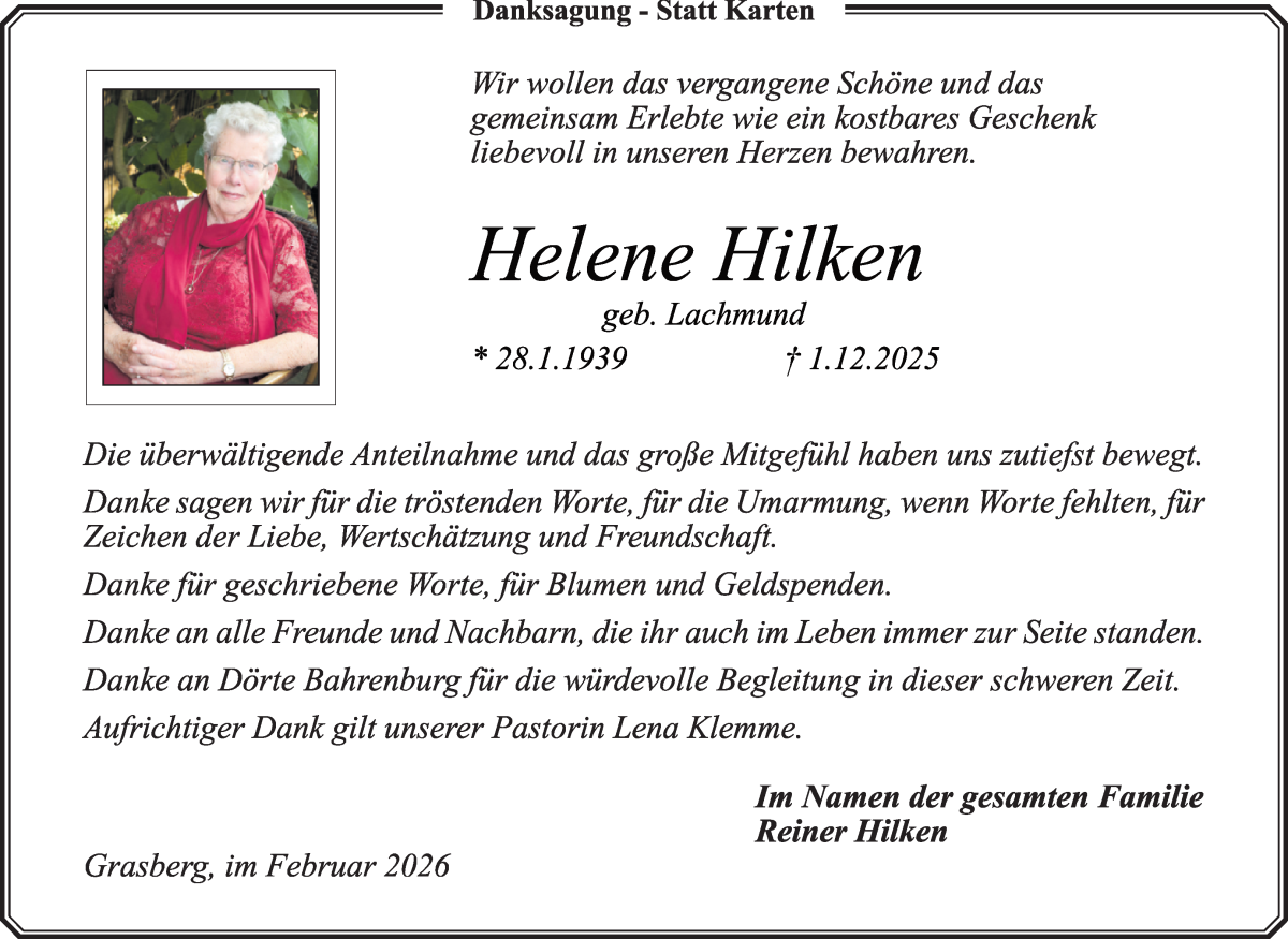 Traueranzeige von Helene Hilken von Wuemme Zeitung
