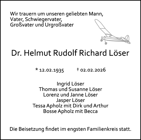 Traueranzeige von Helmut Rudolf Richard Löser von WESER-KURIER