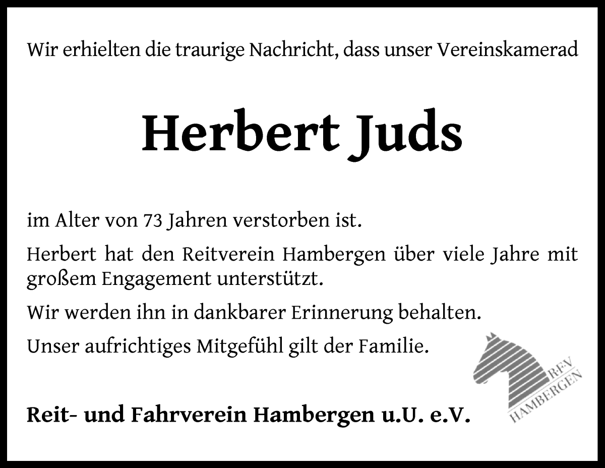 Traueranzeige von Herbert Juds von Osterholzer Kreisblatt