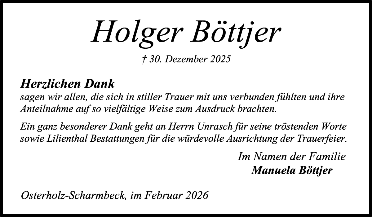 Traueranzeige von Holger Böttjer von Osterholzer Kreisblatt