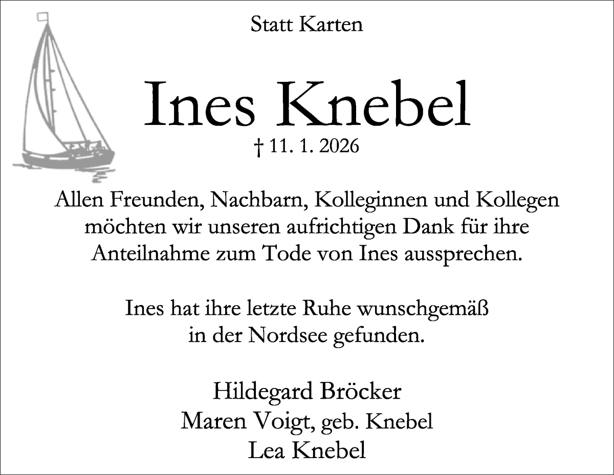 Traueranzeige von Ines Knebel von WESER-KURIER