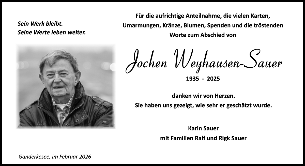 Traueranzeige von Jochen Weyhausen-Sauer von WESER-KURIER
