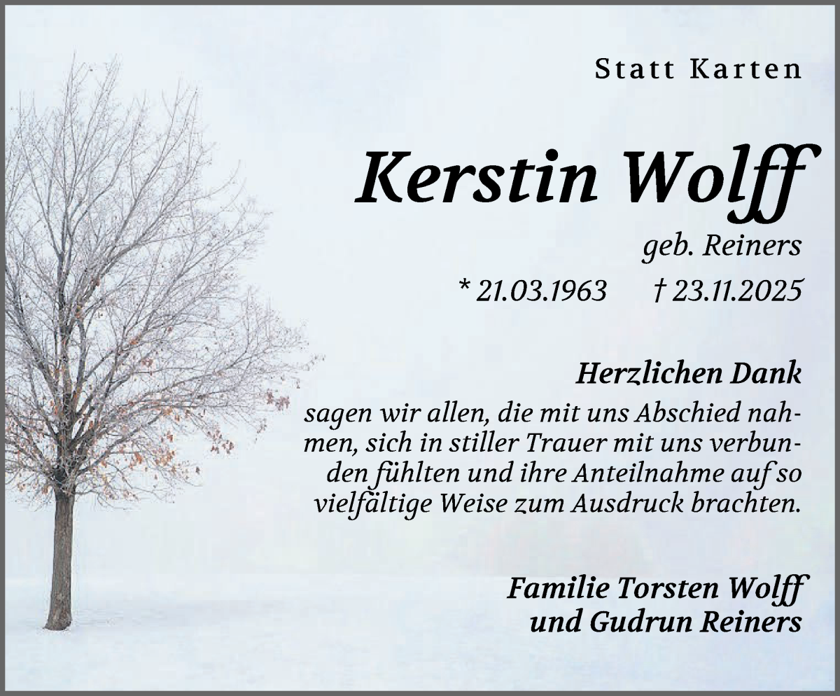 Traueranzeige von Kerstin Wolff von WESER-KURIER