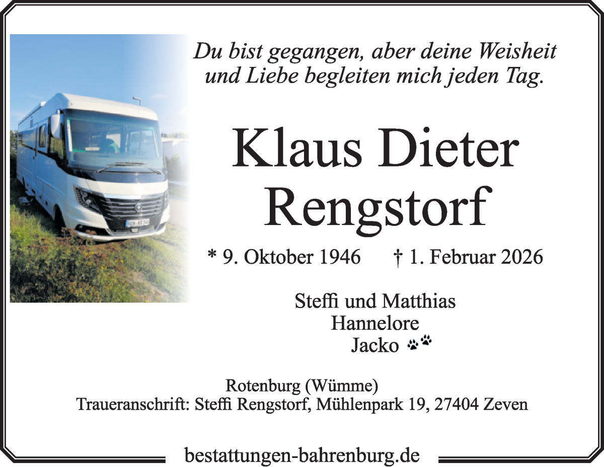 Traueranzeige von Klaus Dieter Rengstorf von WESER-KURIER