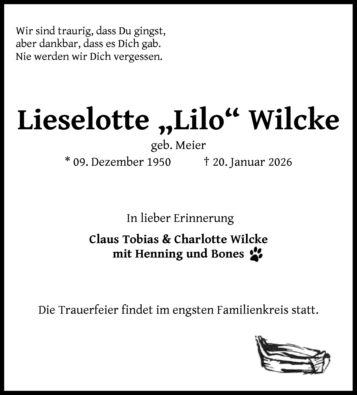 Traueranzeige von Lieselotte Wilcke von WESER-KURIER