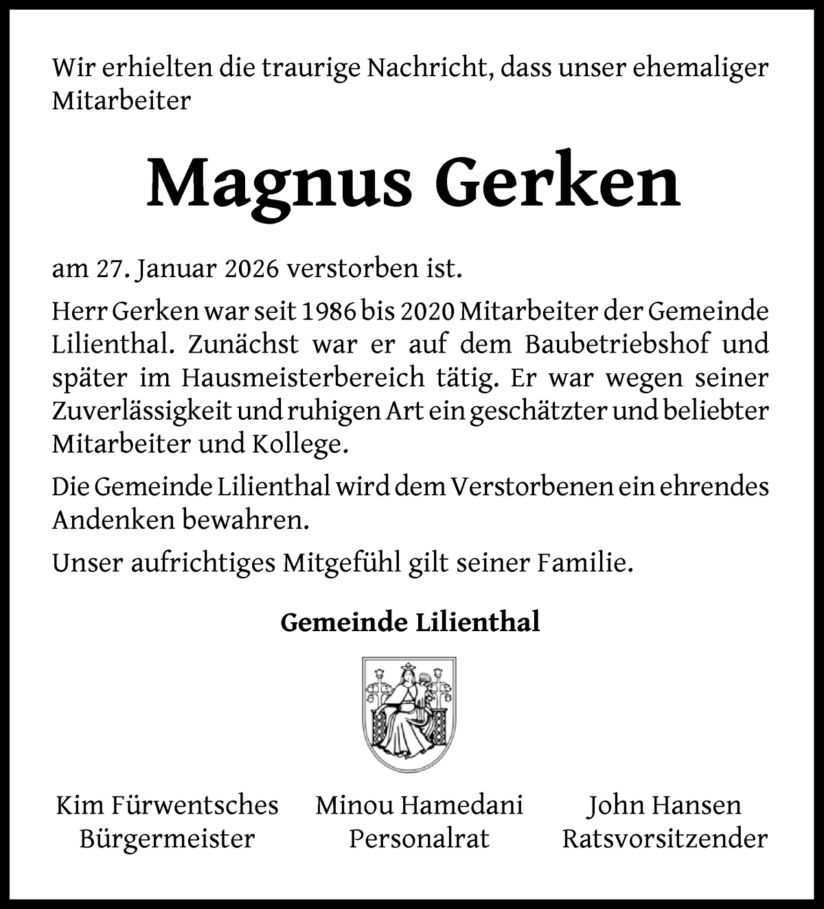 Traueranzeige von Magnus Gerken von Wuemme Zeitung