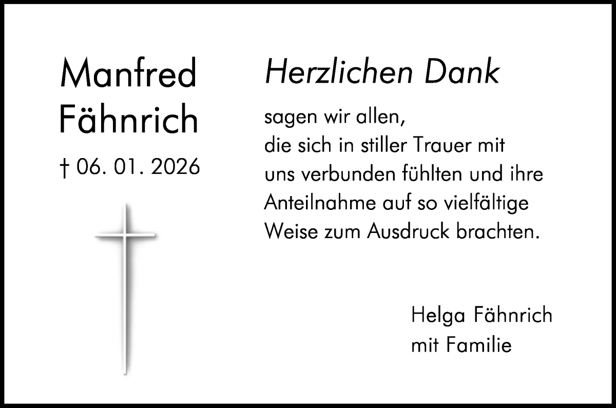 Traueranzeige von Manfred Fähnrich von Die Norddeutsche