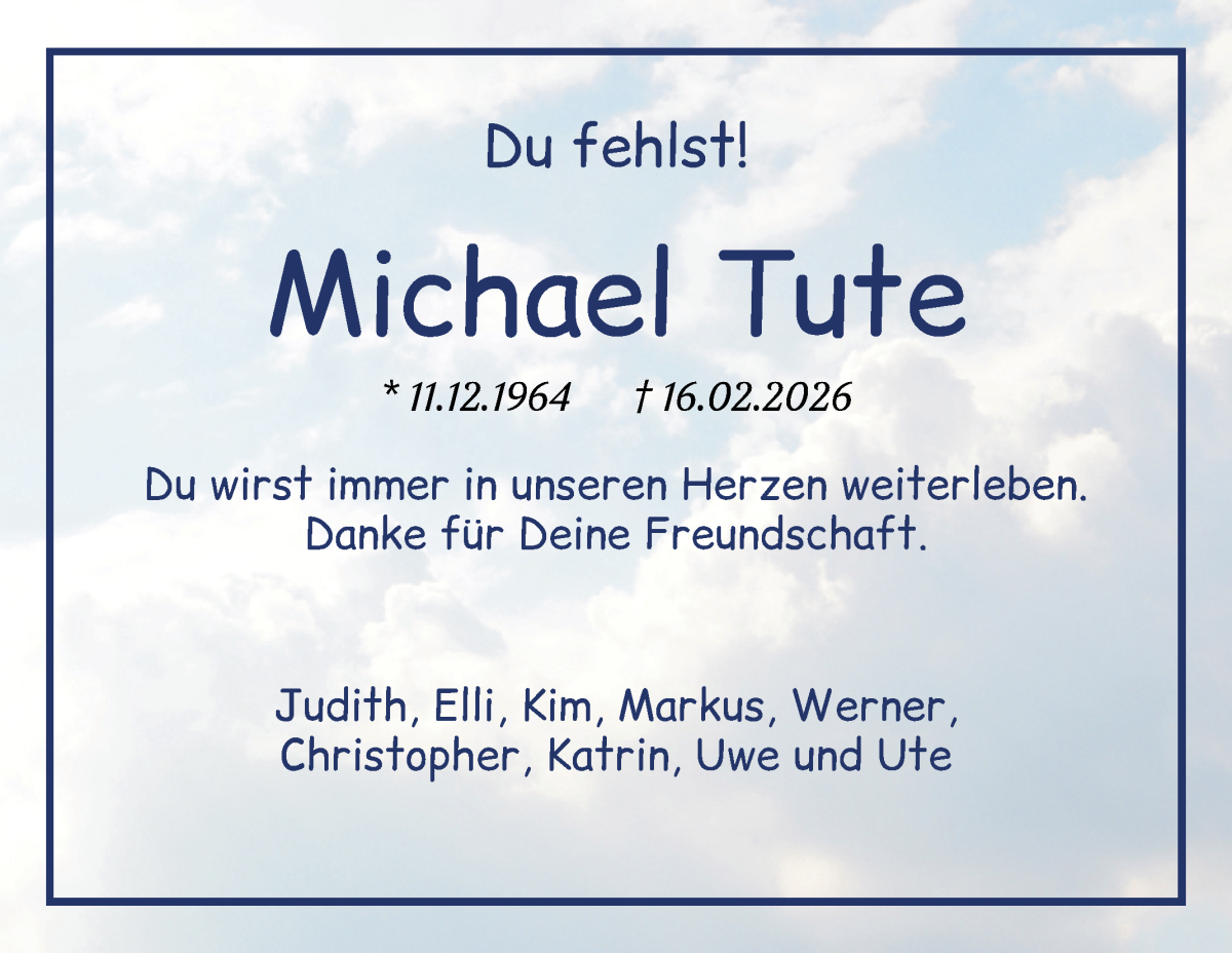 Traueranzeige von Michael Tute von WESER-KURIER