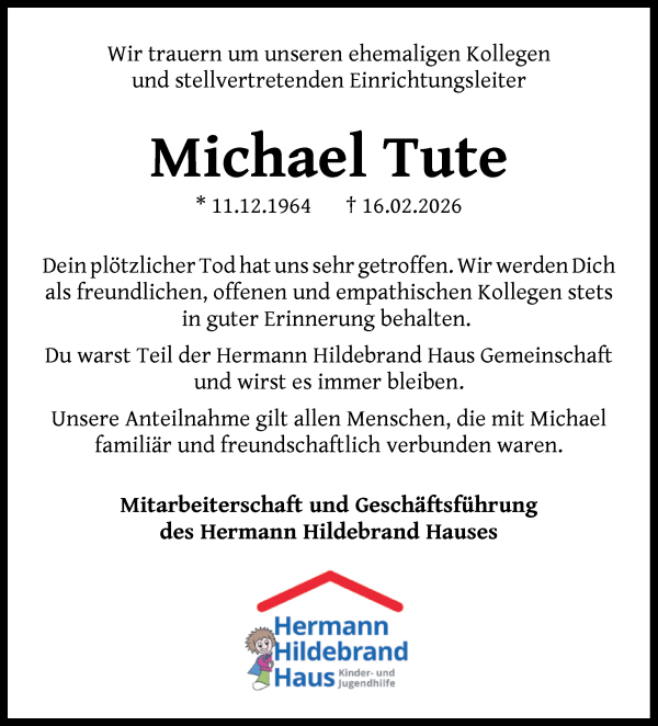 Traueranzeige von Michael Tute von WESER-KURIER
