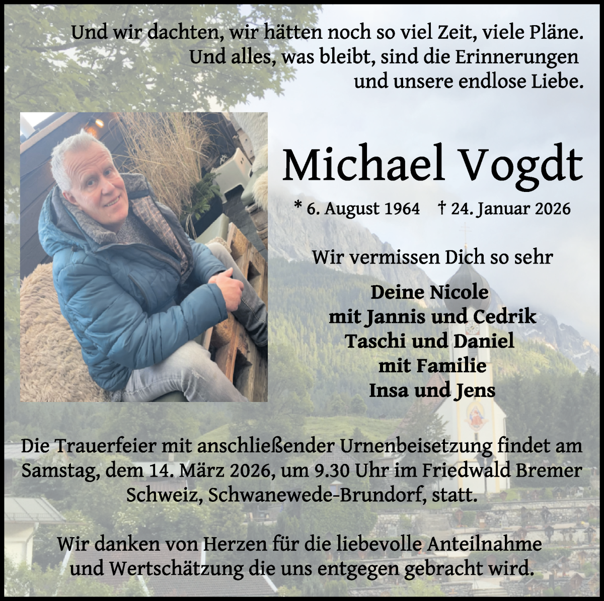 Traueranzeige von Michael Vogdt von WESER-KURIER