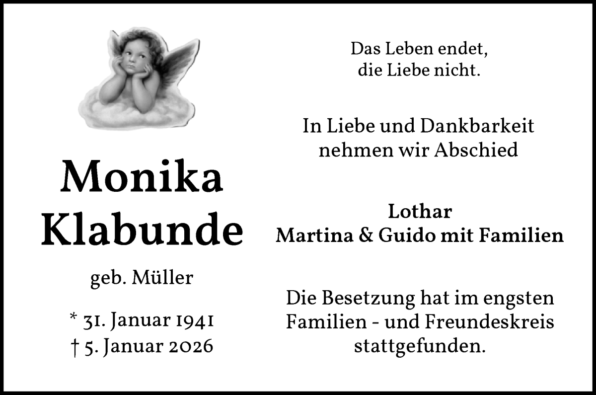 Traueranzeige von Monika Klabunde von WESER-KURIER
