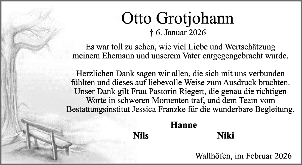 Traueranzeige von Otto Grotjohann von Osterholzer Kreisblatt