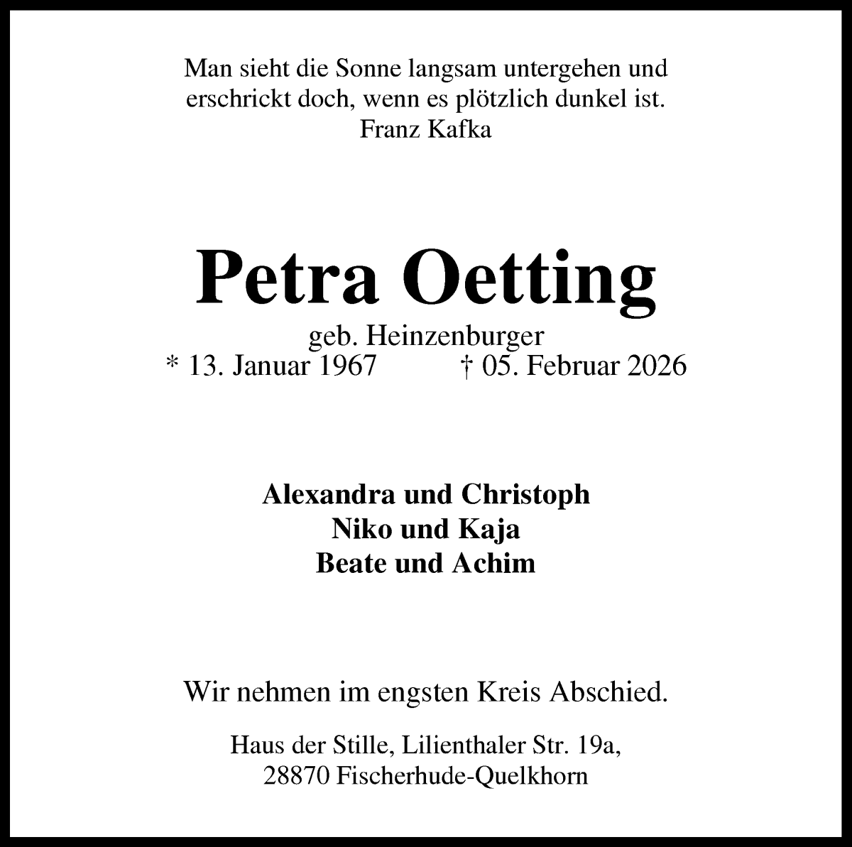 Traueranzeige von Petra Oetting von Achimer Kurier/Verdener Nachrichten
