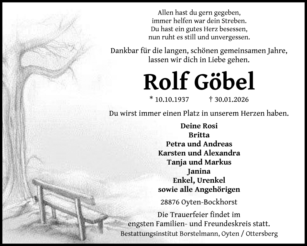 Traueranzeige von Rolf Göbel von WESER-KURIER