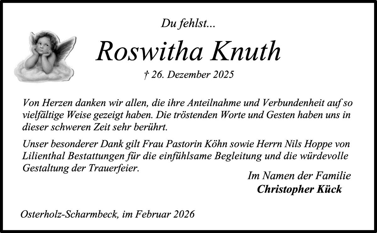 Traueranzeige von Roswitha Knuth von Osterholzer Kreisblatt
