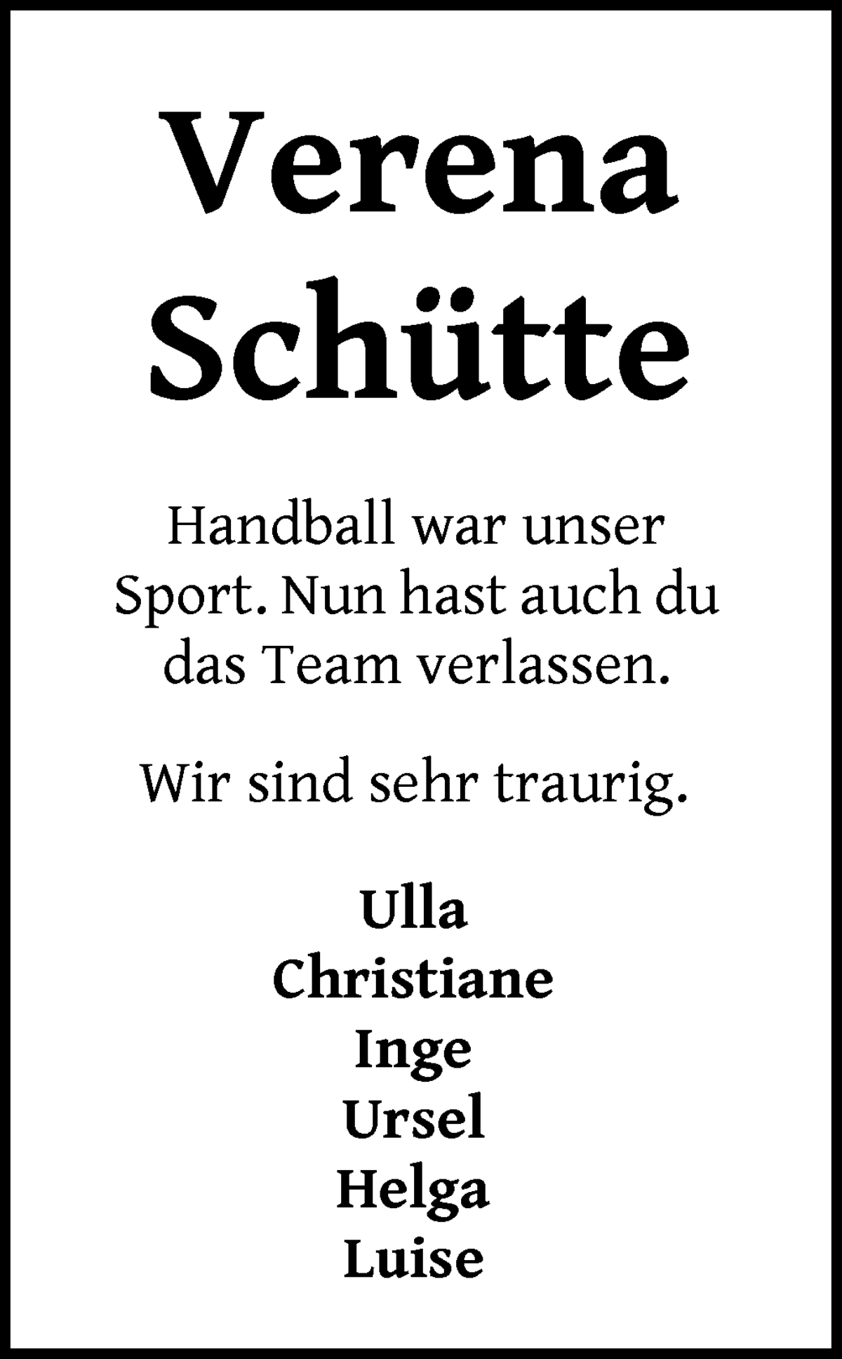 Traueranzeige von Verena Schütte von WESER-KURIER