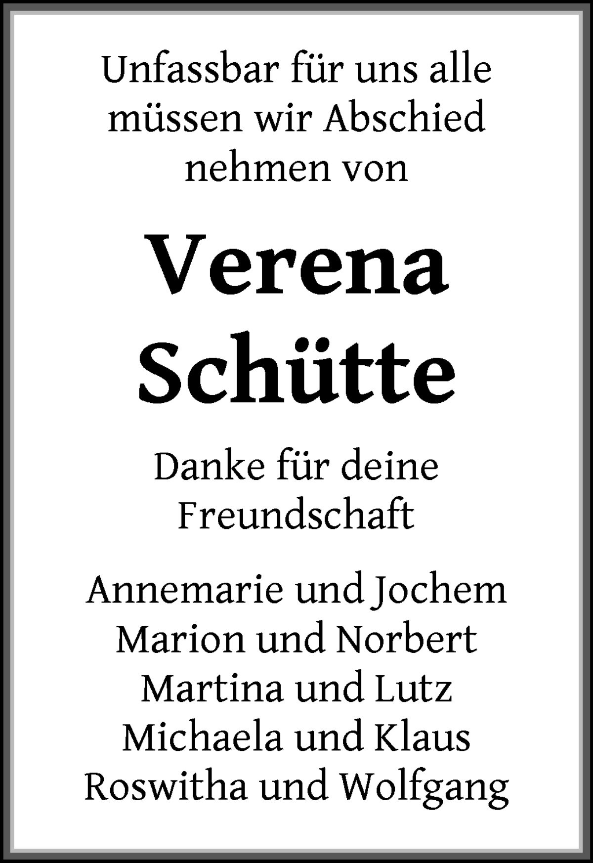 Traueranzeige von Verena Schütte von WESER-KURIER
