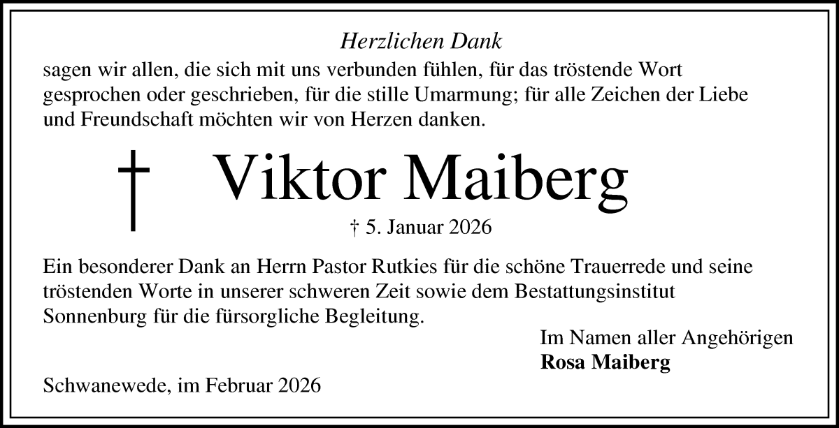 Traueranzeige von Viktor Maiberg von Die Norddeutsche
