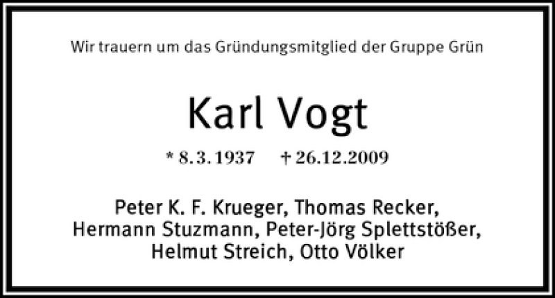 Traueranzeige von Karl Vogt von WESER-KURIER