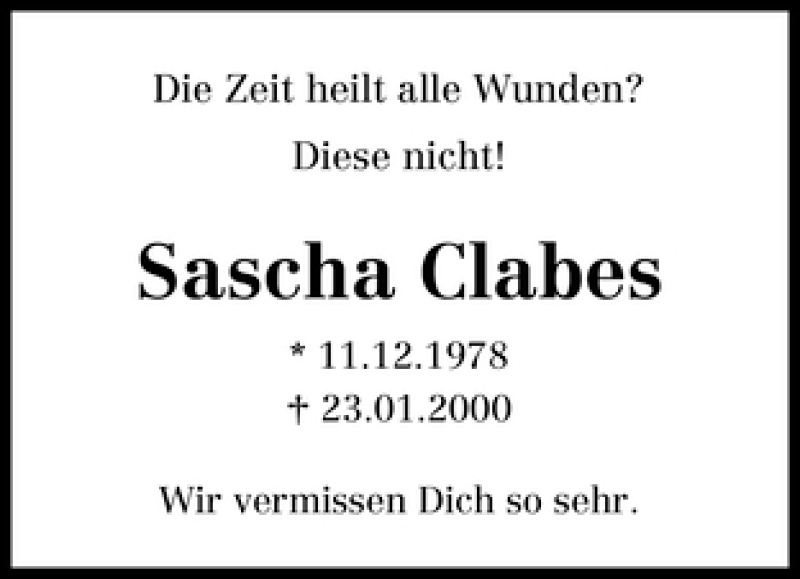 Traueranzeige von Sascha Clabes von WESER-KURIER