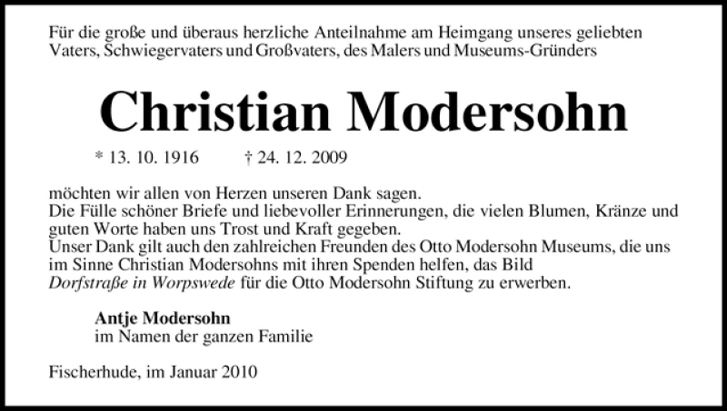 Traueranzeige von Christian Modersohn von WESER-KURIER