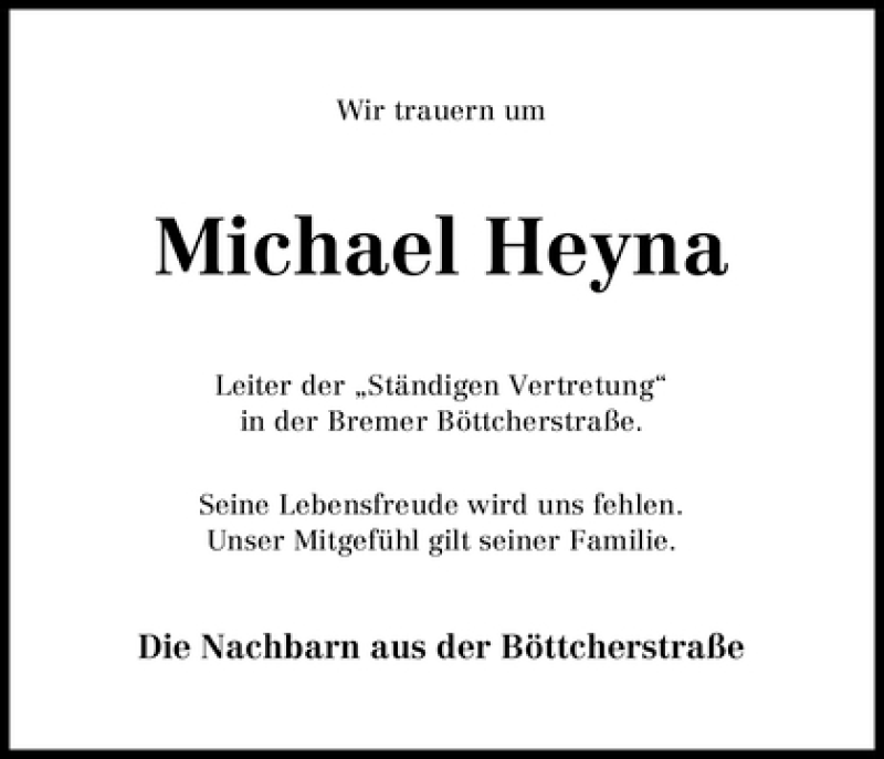  Traueranzeige für Michael Heyna vom 23.02.2010 aus WESER-KURIER