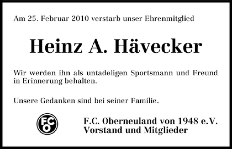 Traueranzeige von Heinz A. Hävecker von WESER-KURIER