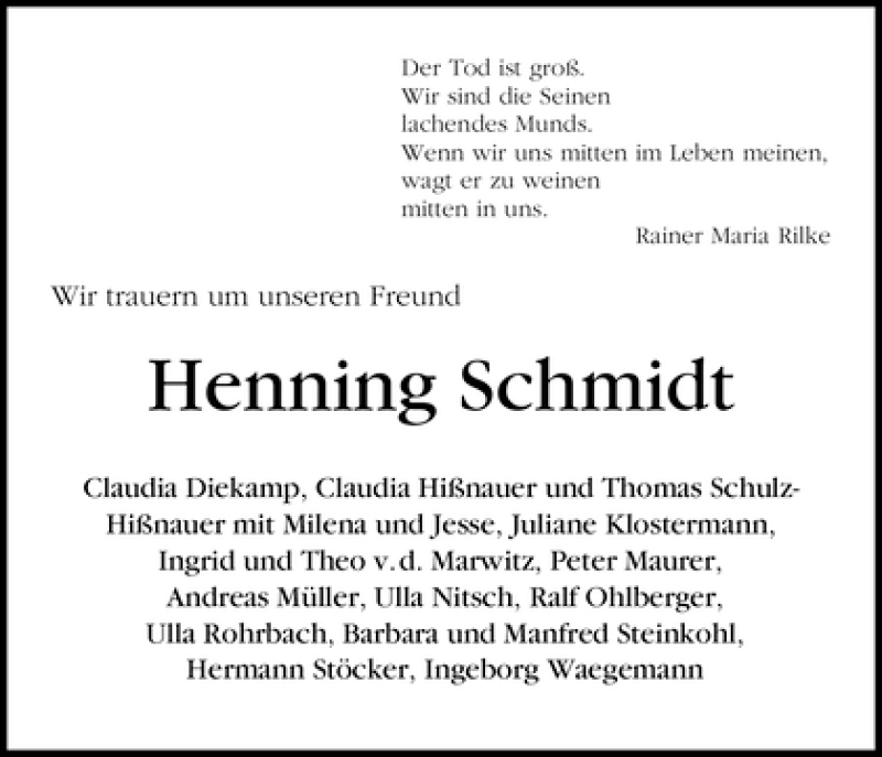  Traueranzeige für Henning Schmidt vom 06.03.2010 aus WESER-KURIER