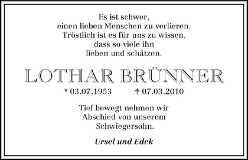 Traueranzeige von Lothar Brünner von WESER-KURIER