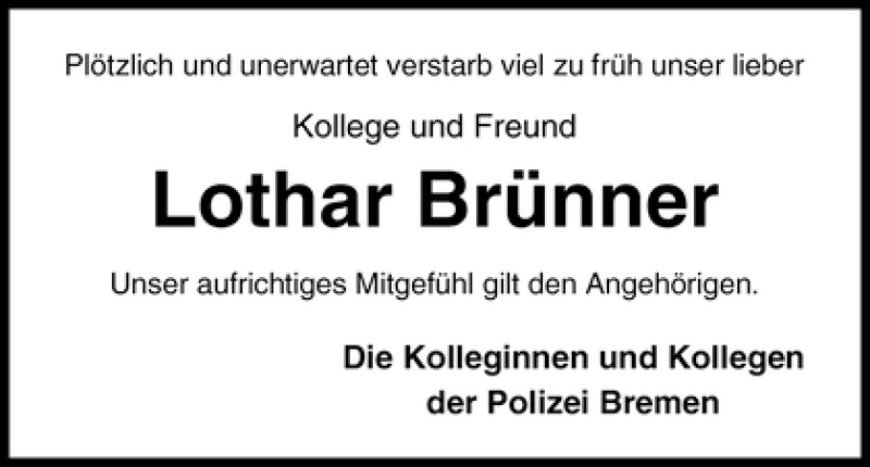  Traueranzeige für Lothar Brünner vom 10.03.2010 aus WESER-KURIER