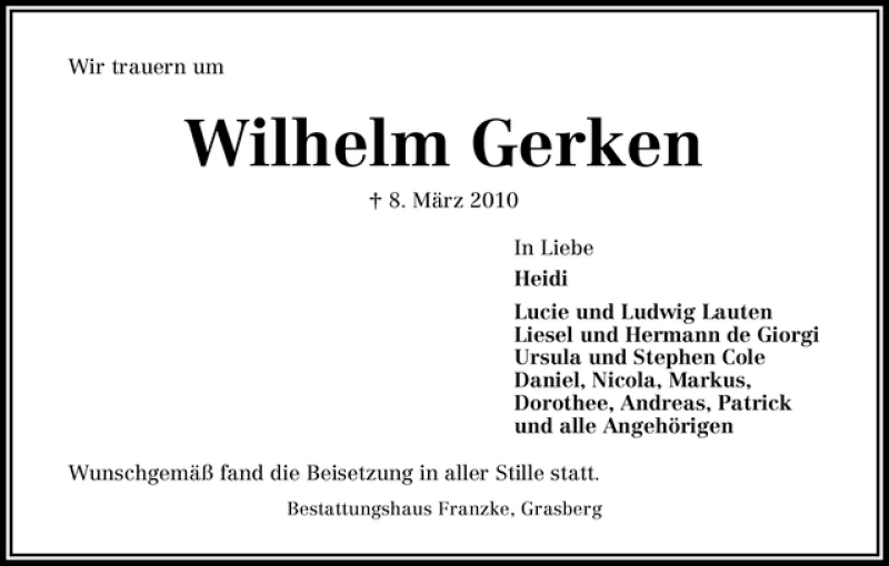 Traueranzeige von Wilhelm Gerken von WESER-KURIER
