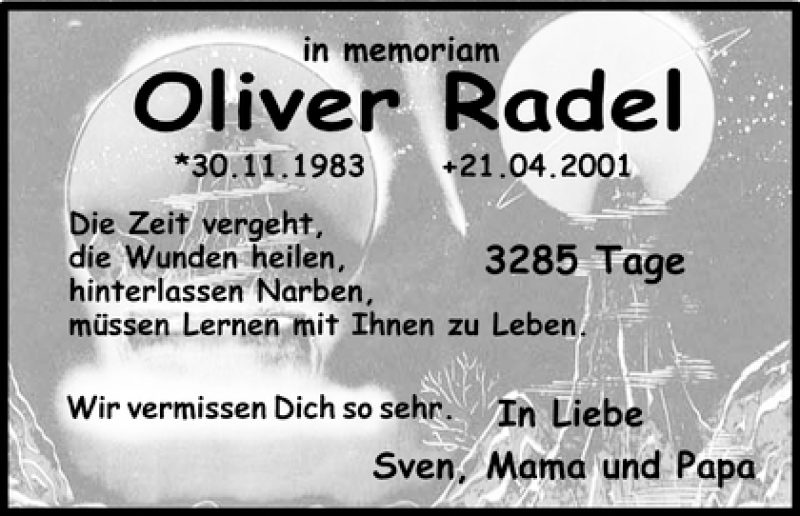  Traueranzeige für Oliver Radel vom 21.04.2010 aus WESER-KURIER