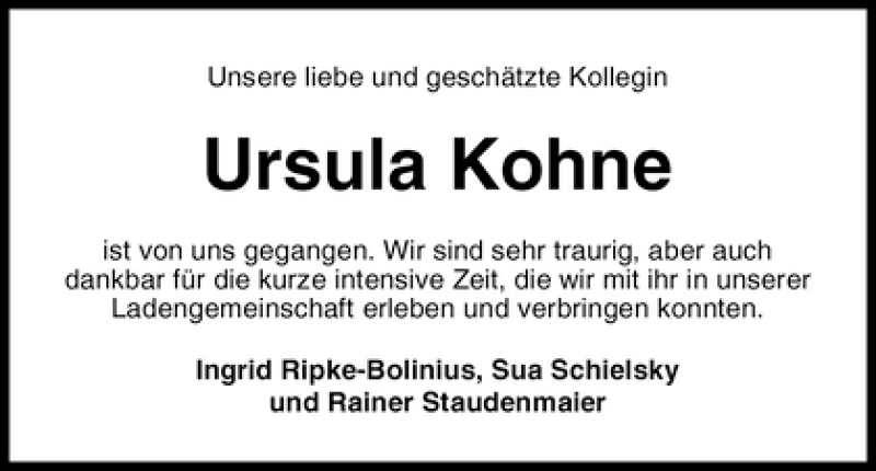  Traueranzeige für Ursula Kohne vom 23.04.2010 aus WESER-KURIER
