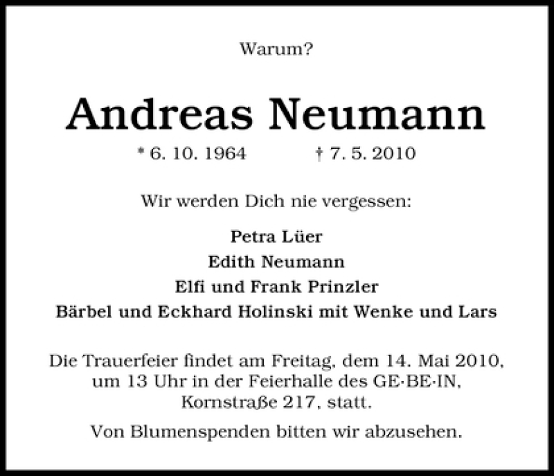 Traueranzeige von Andreas Neumann von WESER-KURIER