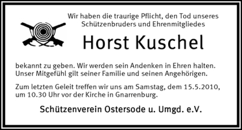 Traueranzeige von Horst Kuschel von WESER-KURIER