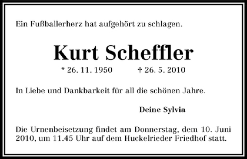  Traueranzeige für Kurt Scheffler vom 29.05.2010 aus WESER-KURIER