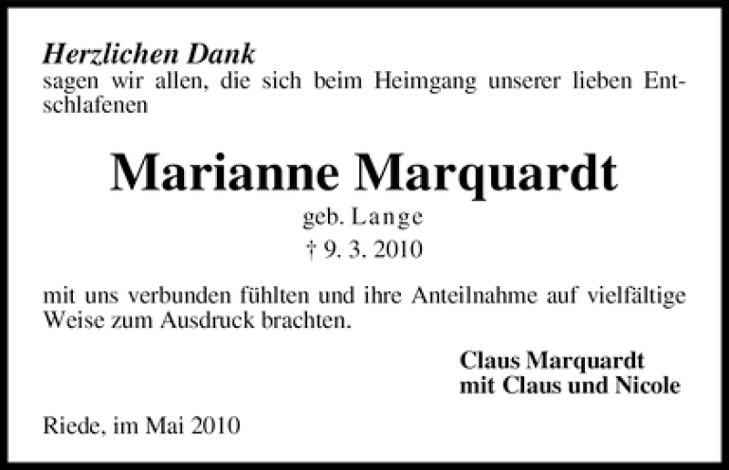 Traueranzeige von Marianne Marquardt von WESER-KURIER