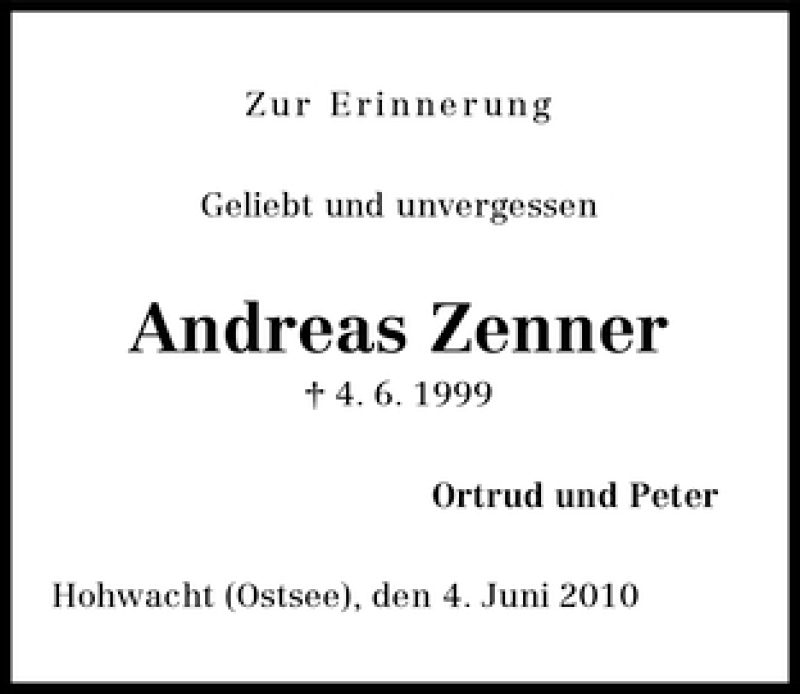 Traueranzeige von Andreas Zenner von WESER-KURIER