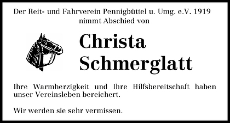 Traueranzeige von Christa Schmerglatt von WESER-KURIER