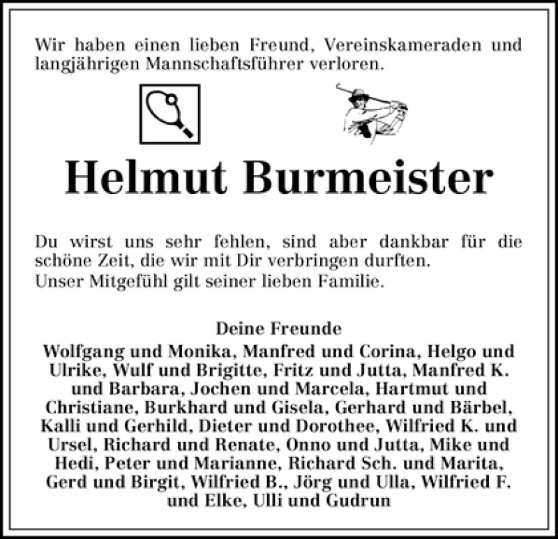 Traueranzeige von Helmut Burmeister von WESER-KURIER