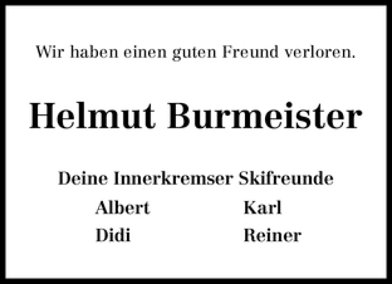 Traueranzeige von Helmut Burmeister von WESER-KURIER