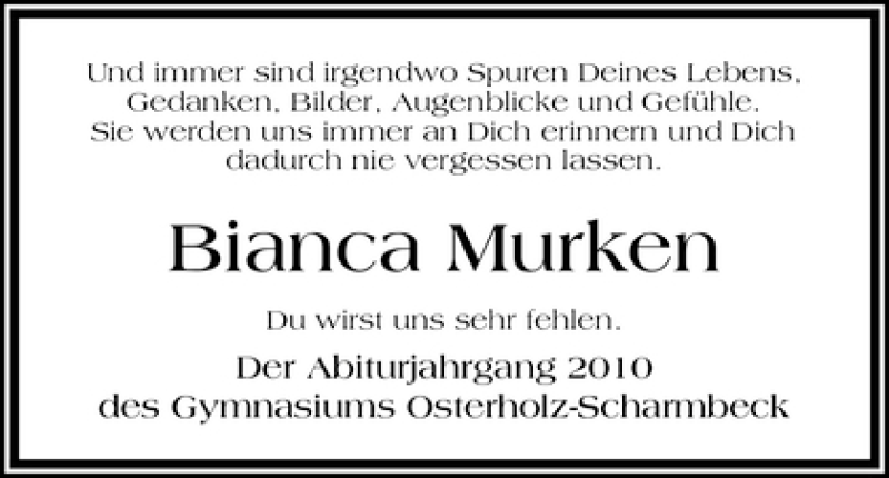  Traueranzeige für Bianca Murken vom 28.06.2010 aus WESER-KURIER