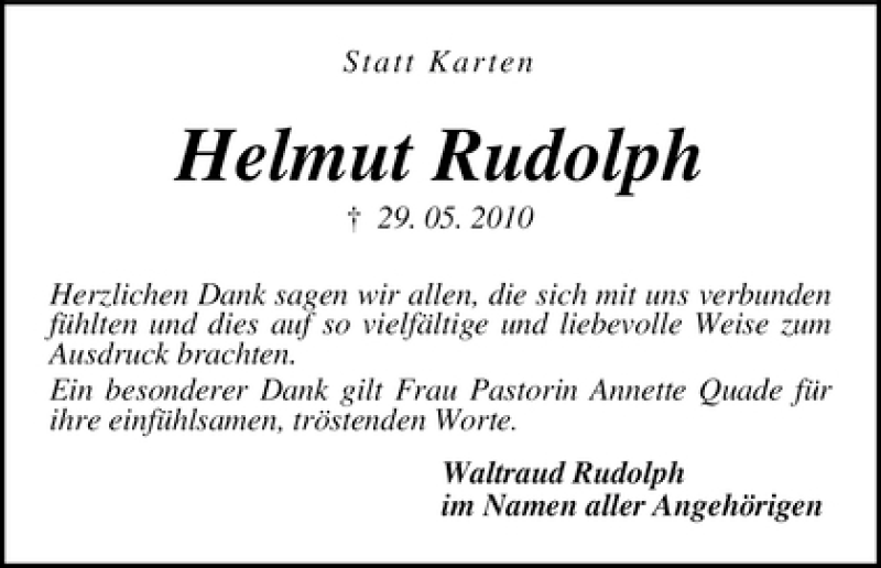 Traueranzeige von Helmut Rudolph von WESER-KURIER
