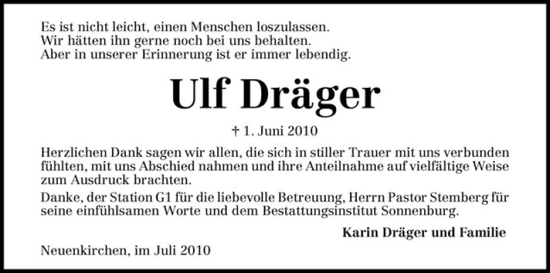 Traueranzeige von Ulf Dräger von WESER-KURIER