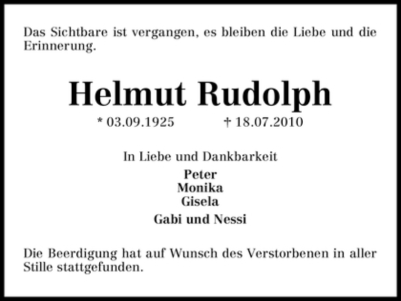 Traueranzeige von Helmut Rudolph von WESER-KURIER