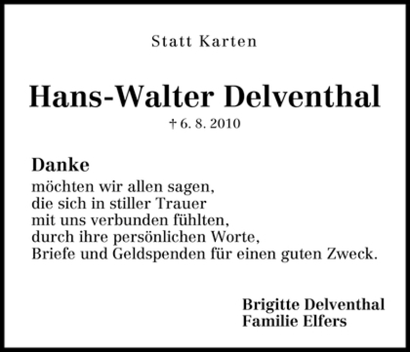  Traueranzeige für Hans-Walter Delventhal vom 01.09.2010 aus WESER-KURIER