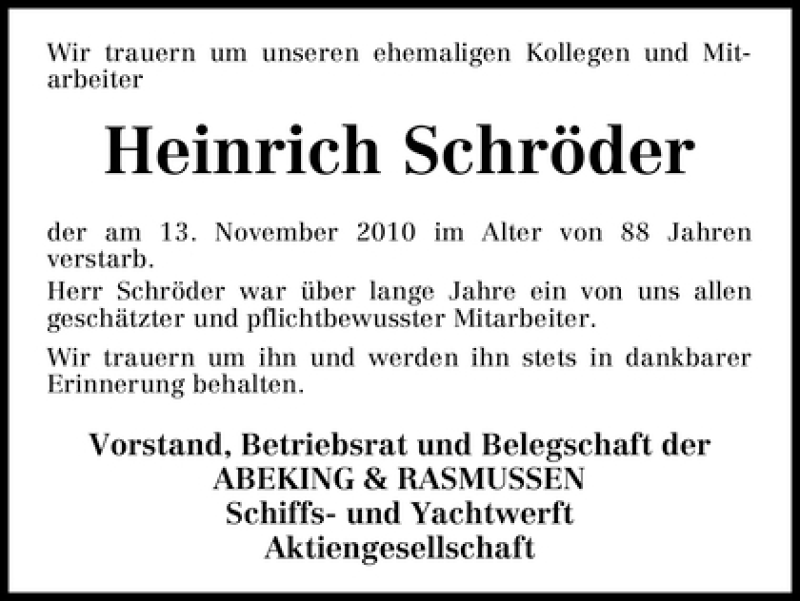 Traueranzeige von Heinrich Schröder von WESER-KURIER