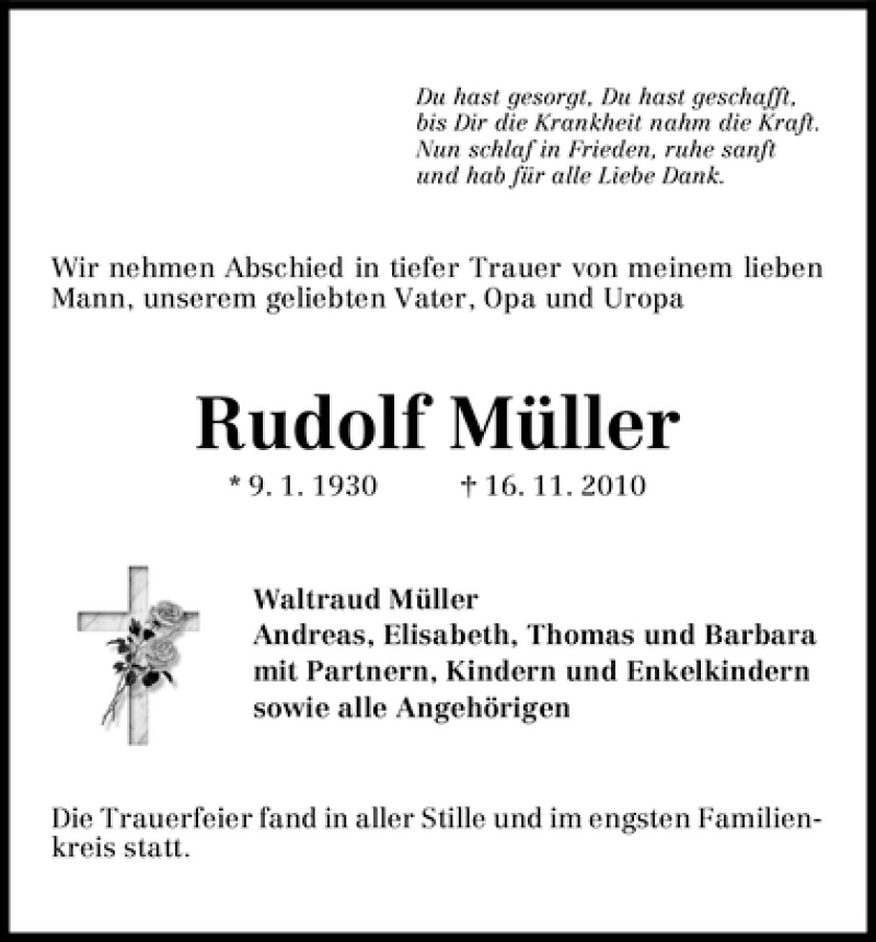 Traueranzeige von Rudolf Müller von WESER-KURIER