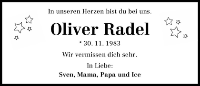  Traueranzeige für Oliver Radel vom 30.11.2010 aus WESER-KURIER