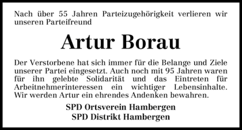 Traueranzeige von Artur Borau von WESER-KURIER